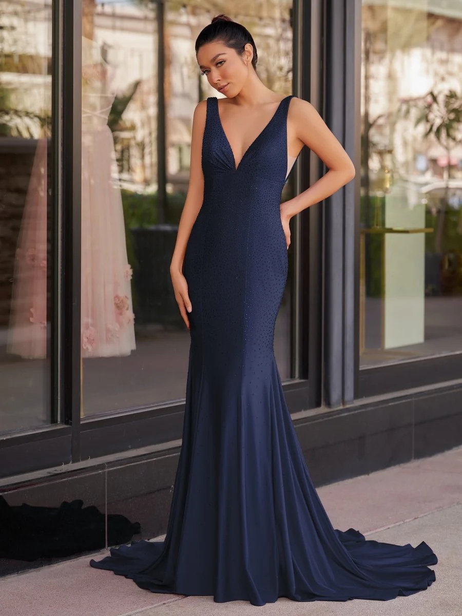Sparkly Mermaid Maxi Dress Deep V Formal Event Gown