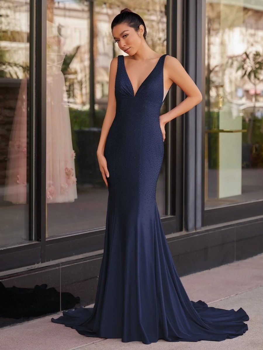 Sparkly Mermaid Maxi Dress Deep V Formal Event Gown