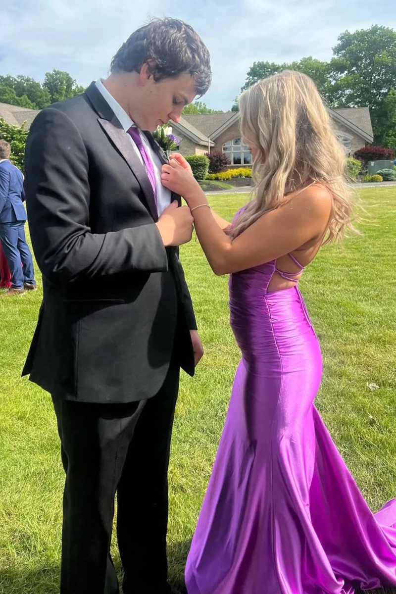 Mermaid V Neck Formal Maxi Dress with Lace Up Back