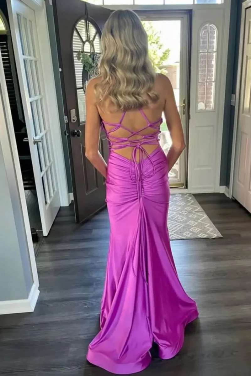 Mermaid V Neck Formal Maxi Dress with Lace Up Back