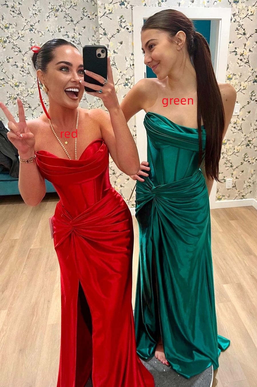 Strapless Corset Mermaid Ruched Maxi Formal Dress with Slit