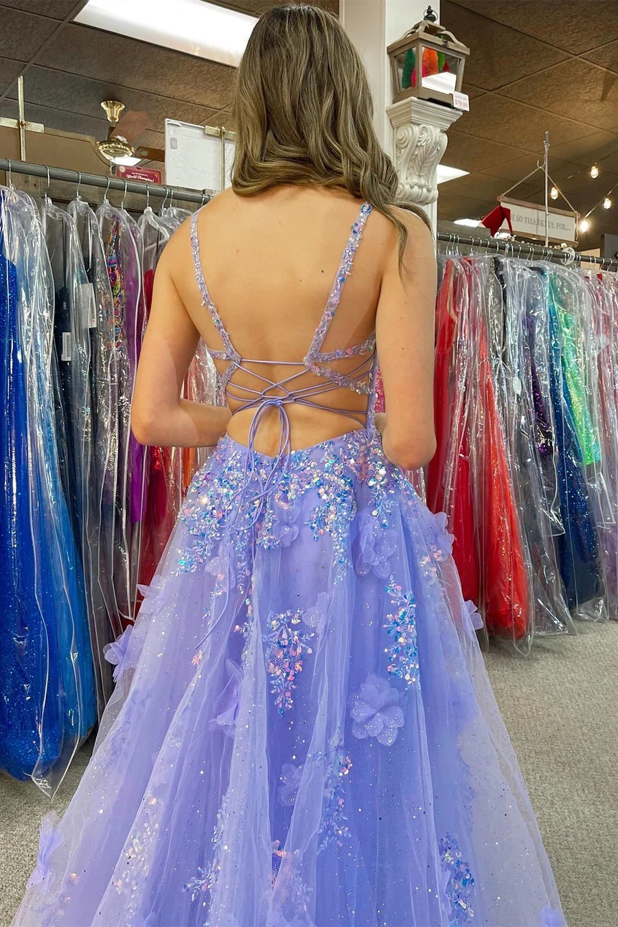 Sequin Tulle Gown 3D Florals Prom Dresses with Slit