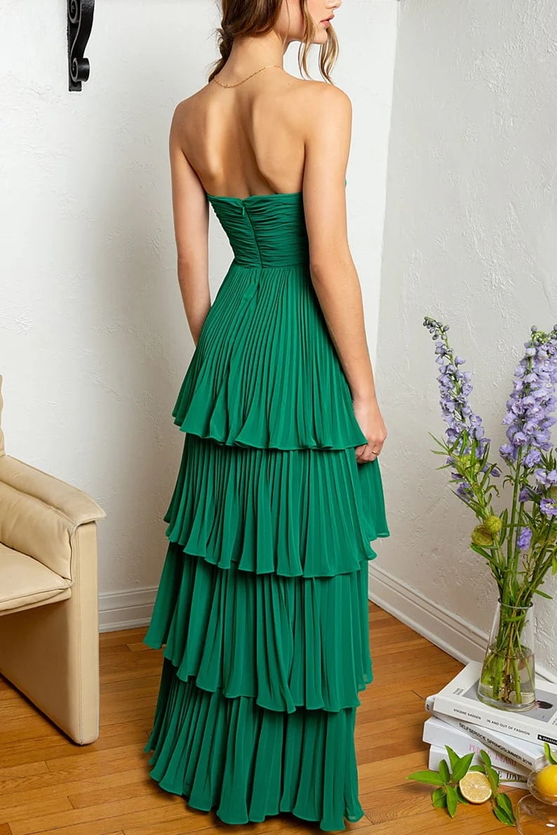 Strapless Tiered Pleated Maxi Dresses for Formal Occasions