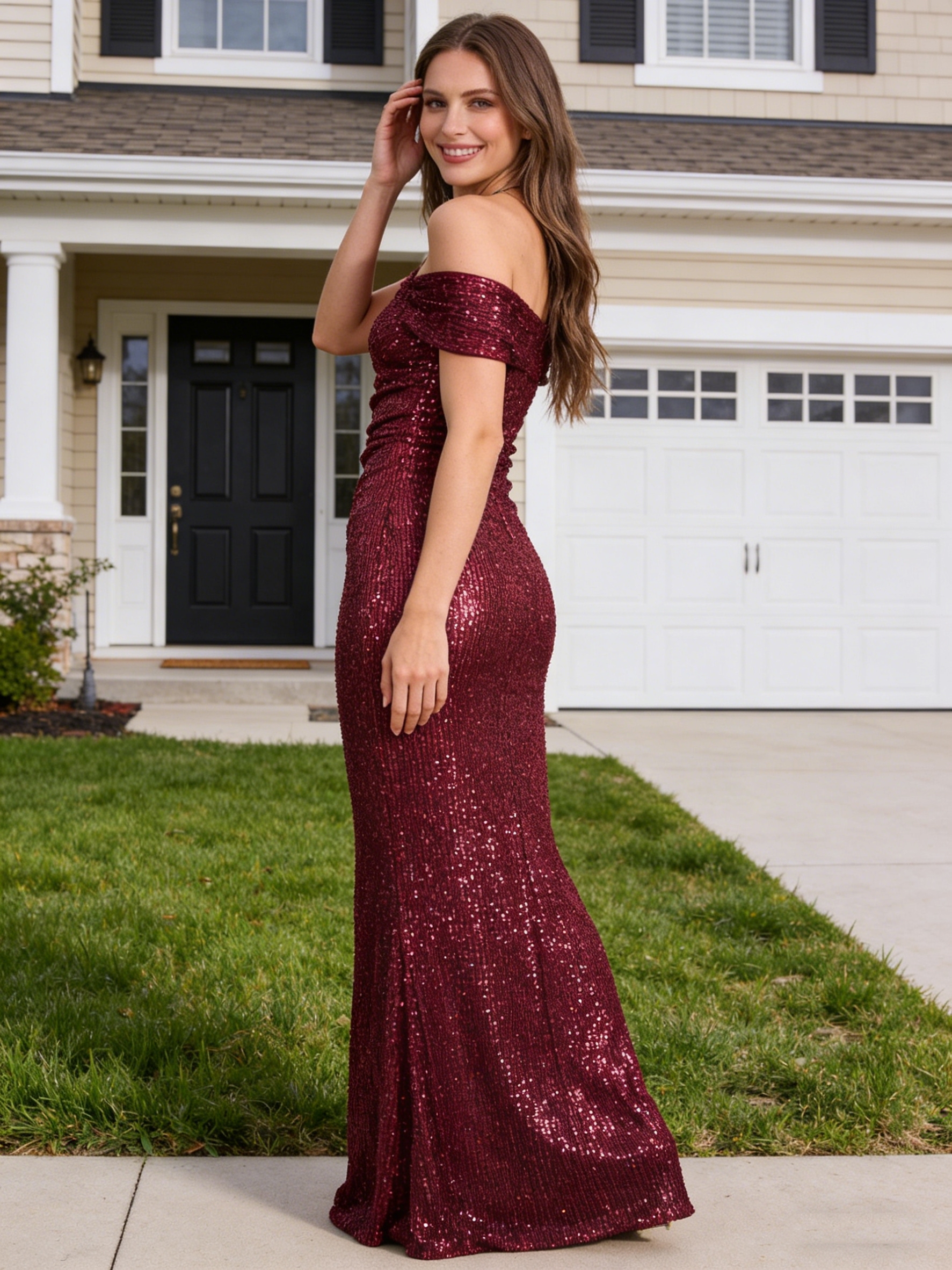 Elegant Sequin Off Shoulder Mermaid Formal Dresses