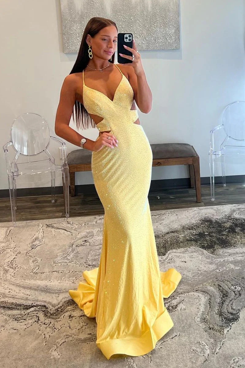 Mermaid Rhinestone Spaghetti Straps Prom Dresses