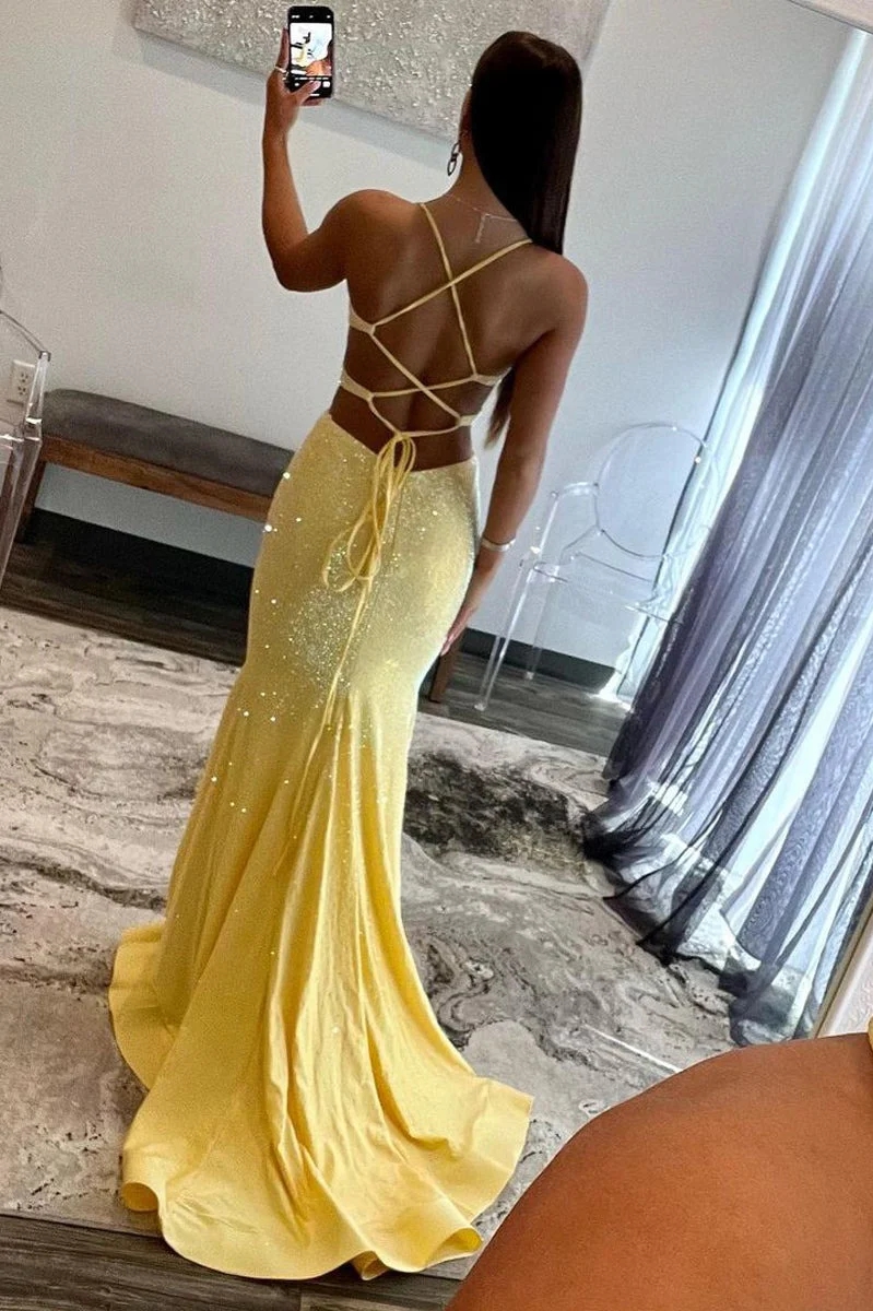 Mermaid Rhinestone Spaghetti Straps Prom Dresses