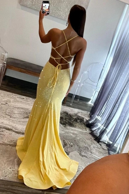 Mermaid Rhinestone Spaghetti Straps Prom Dresses
