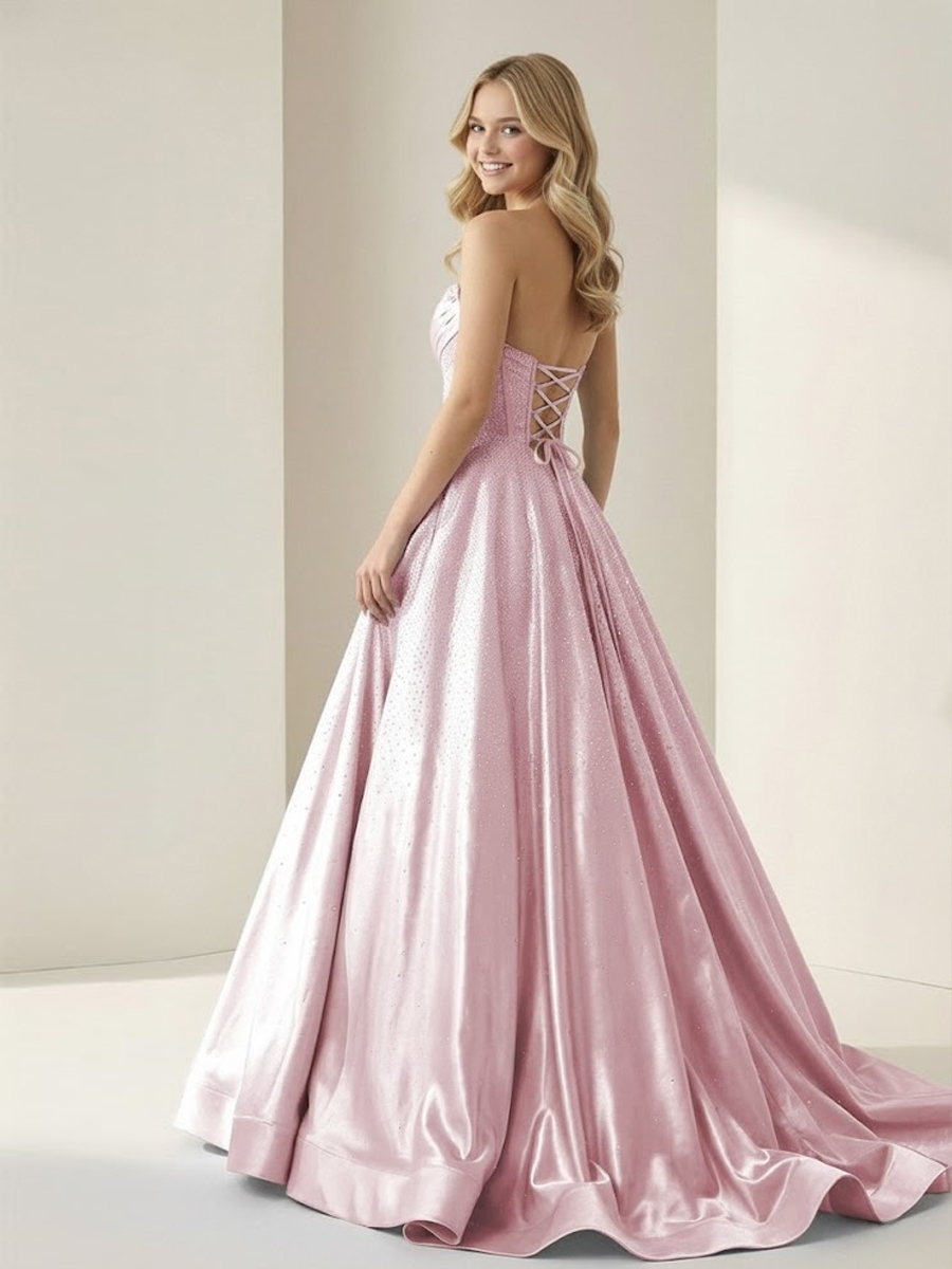 A line Rhinestone Strapless Prom Evening Party Dresses