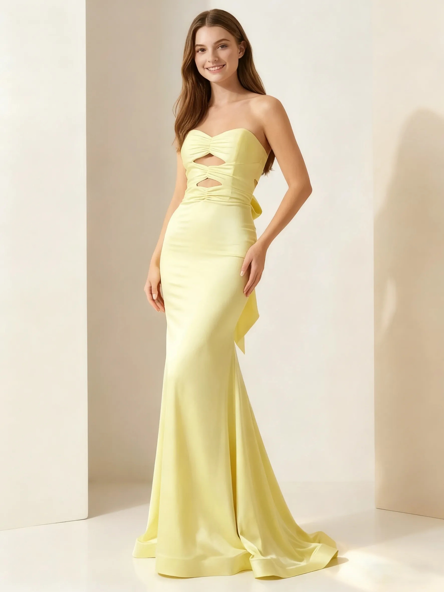 Mermaid Satin Strapless Prom Evening Party Dresses 