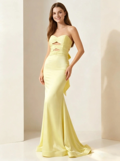 Mermaid Satin Strapless Prom Evening Party Dresses 