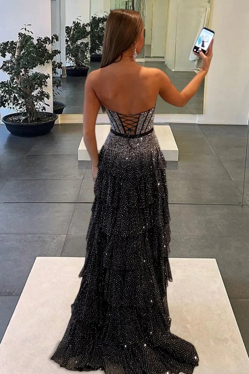 Ruffled Tulle Strapless Prom Evening Party Dresses