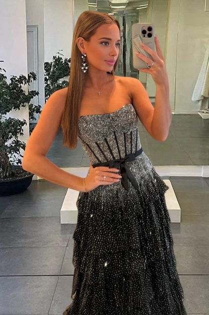 Ruffled Tulle Strapless Prom Evening Party Dresses