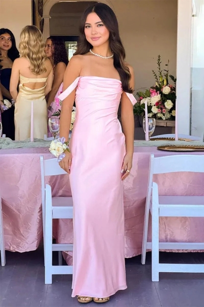 Simple Satin Off the Shoulder Prom Party Dresses 
