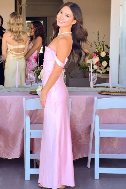 Simple Satin Off the Shoulder Prom Party Dresses 