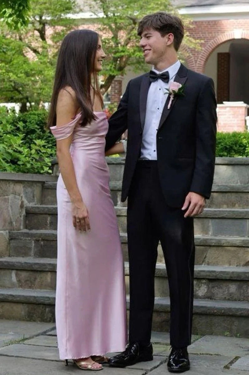 Simple Satin Off the Shoulder Prom Party Dresses 