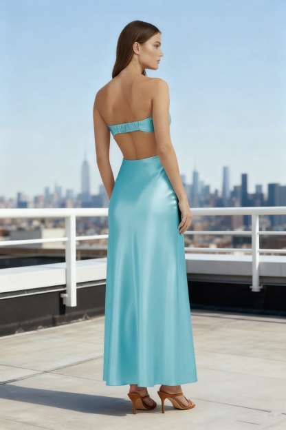 Keyhole Satin Strapless Prom Evening Party Dresses 