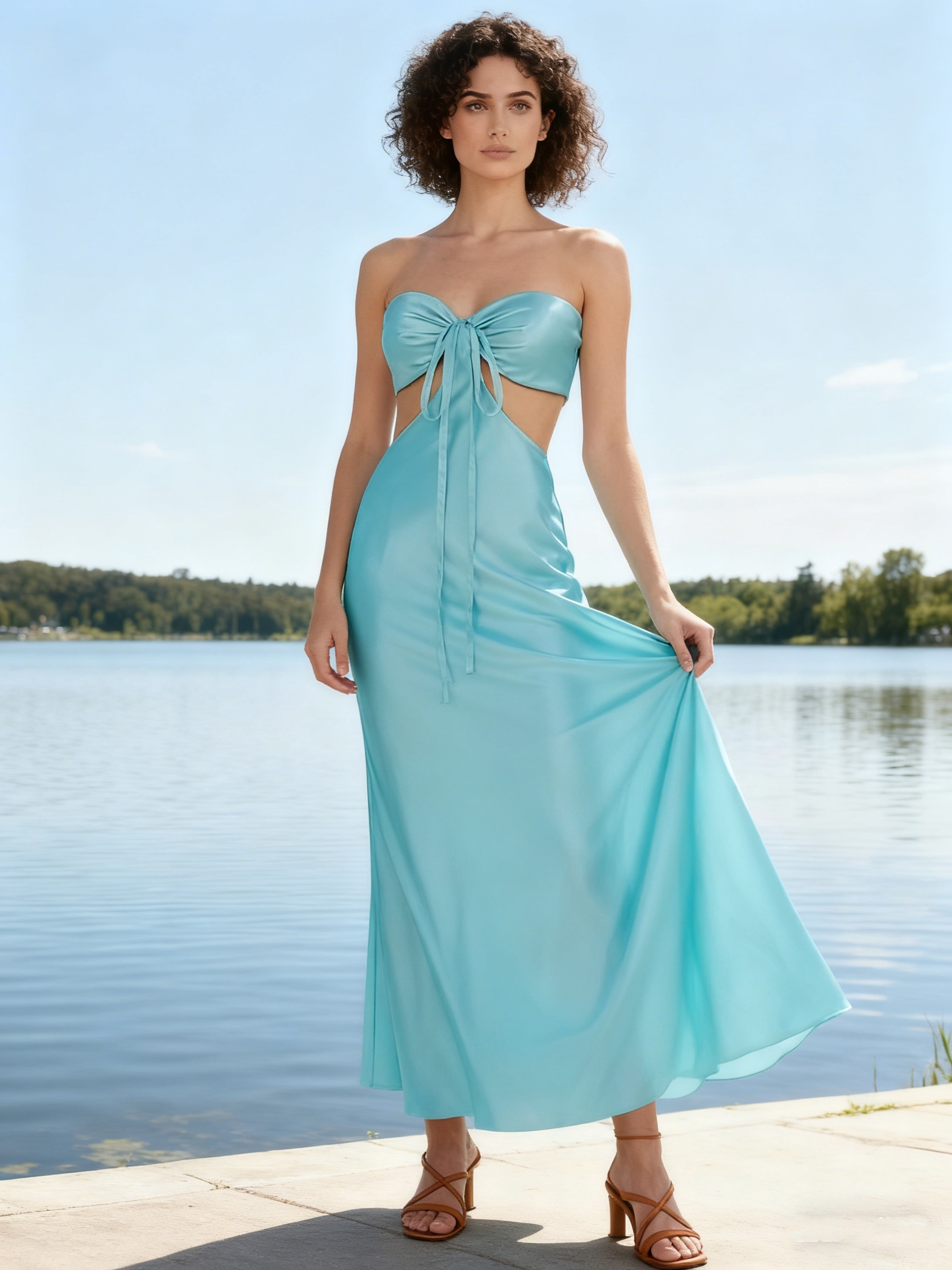 Keyhole Satin Strapless Prom Evening Party Dresses 