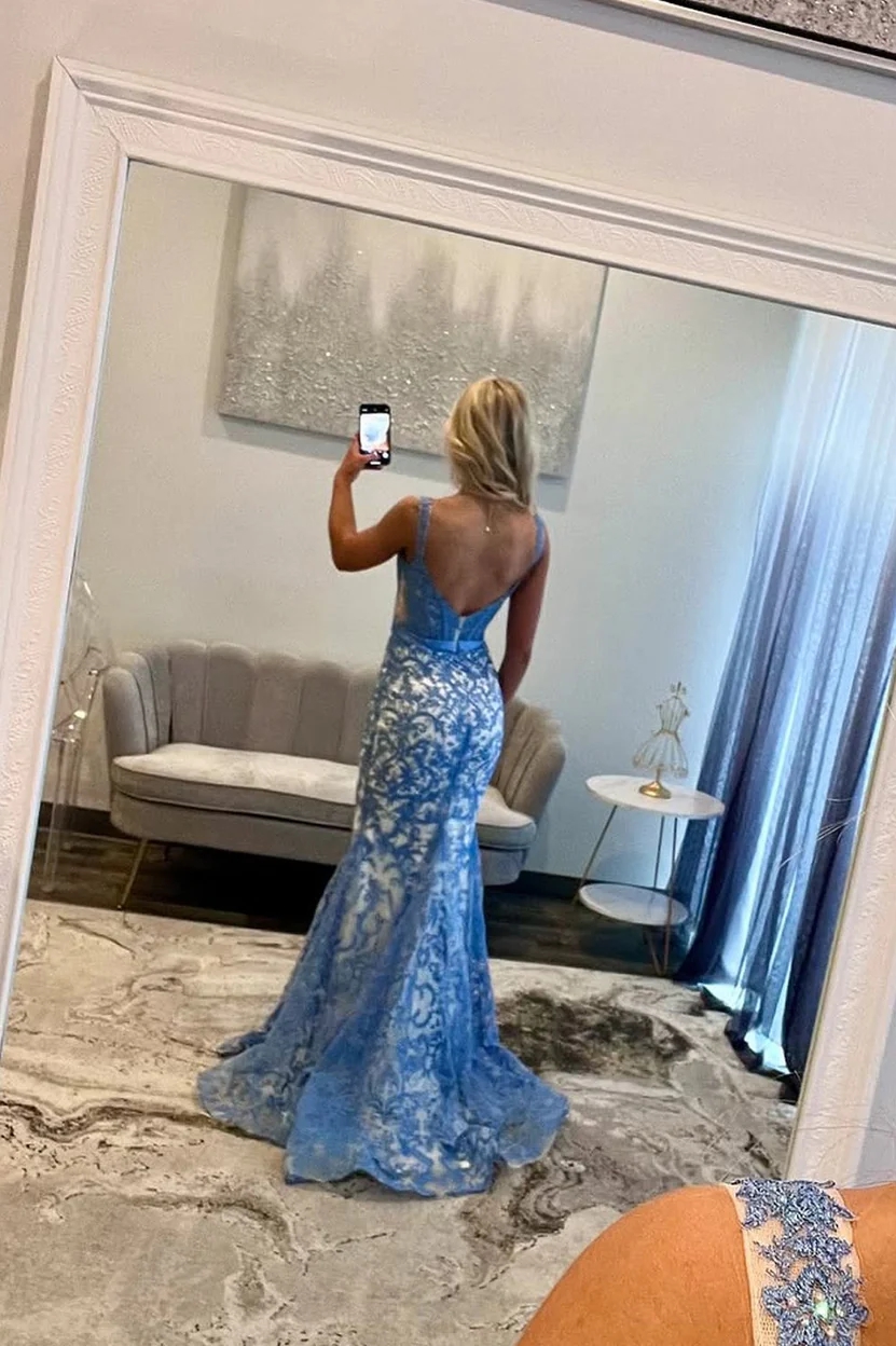 Mermaid Tulle Spaghetti Straps Long Prom Evening Party Dresses