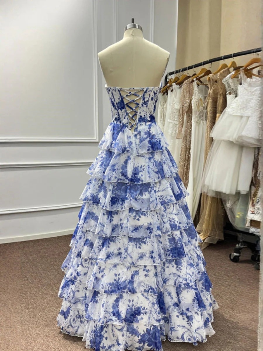 Floral Prom Dresses with Slit for Evening Party