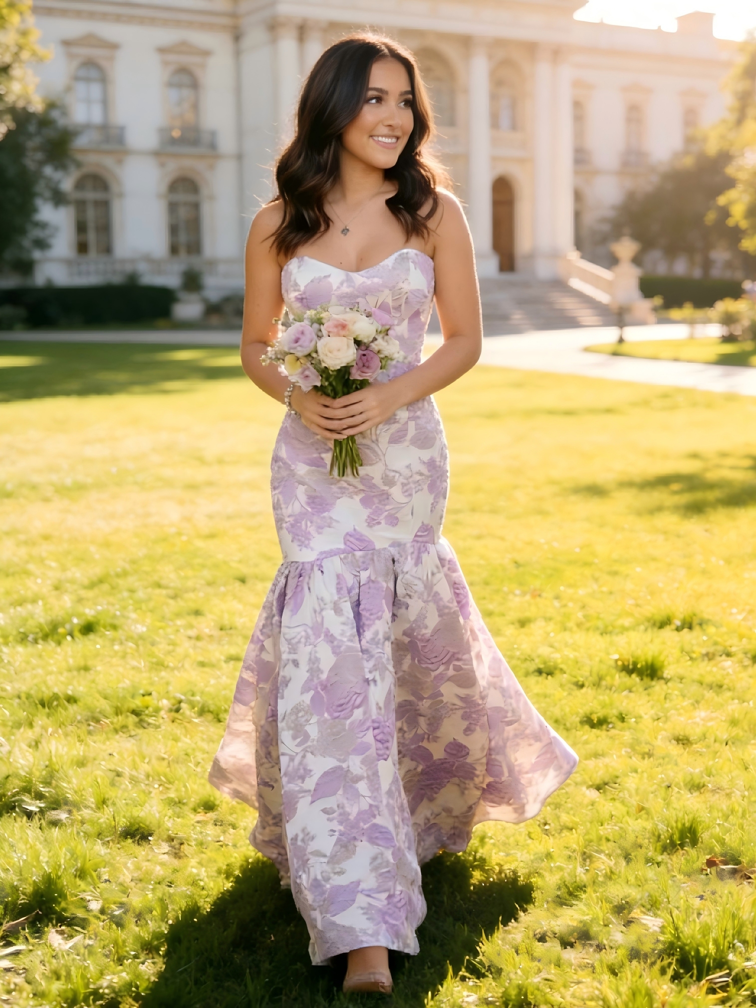 Floral Prom Dresses with Slit for Evening Party
