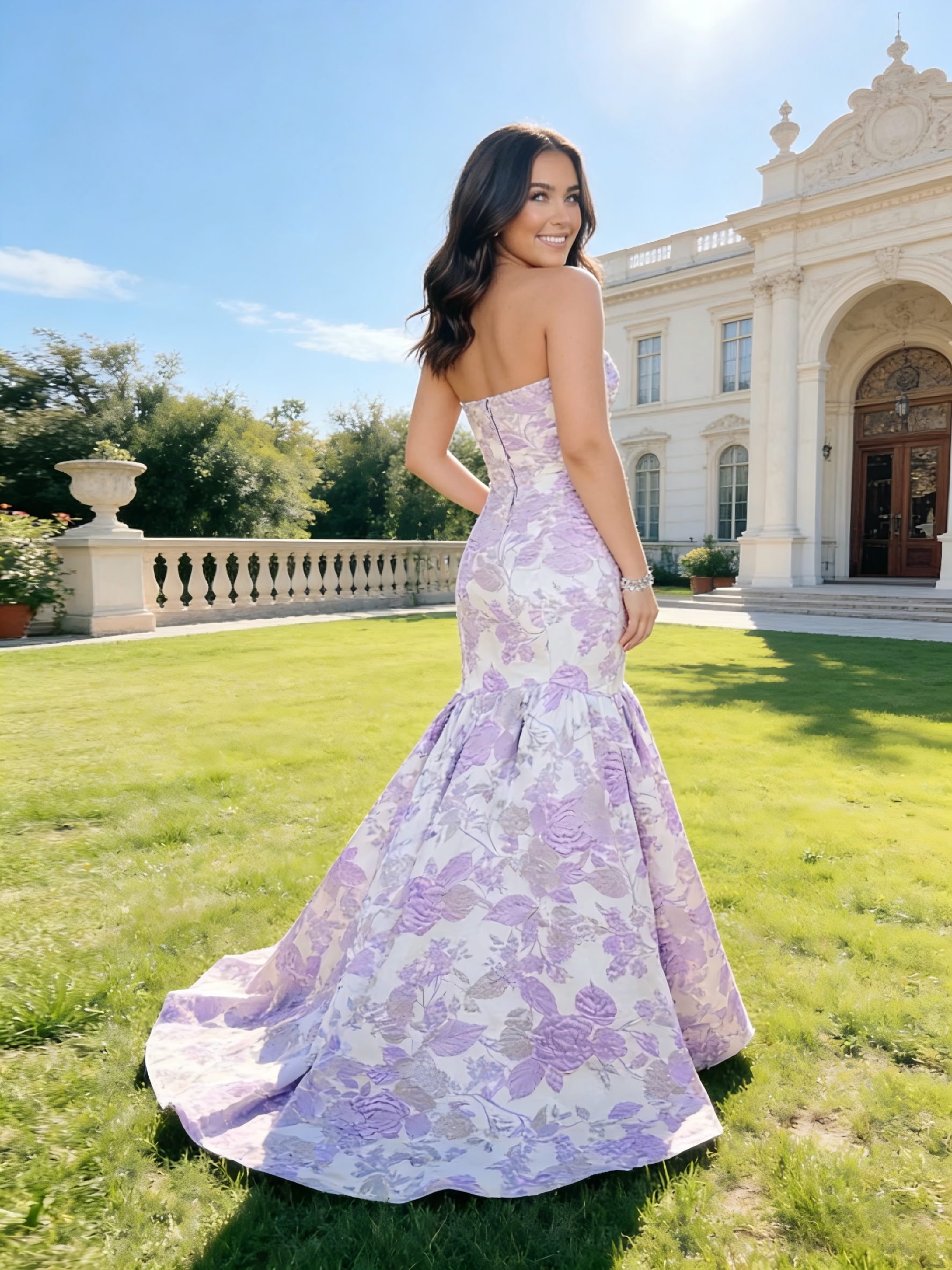Floral Prom Dresses with Slit for Evening Party