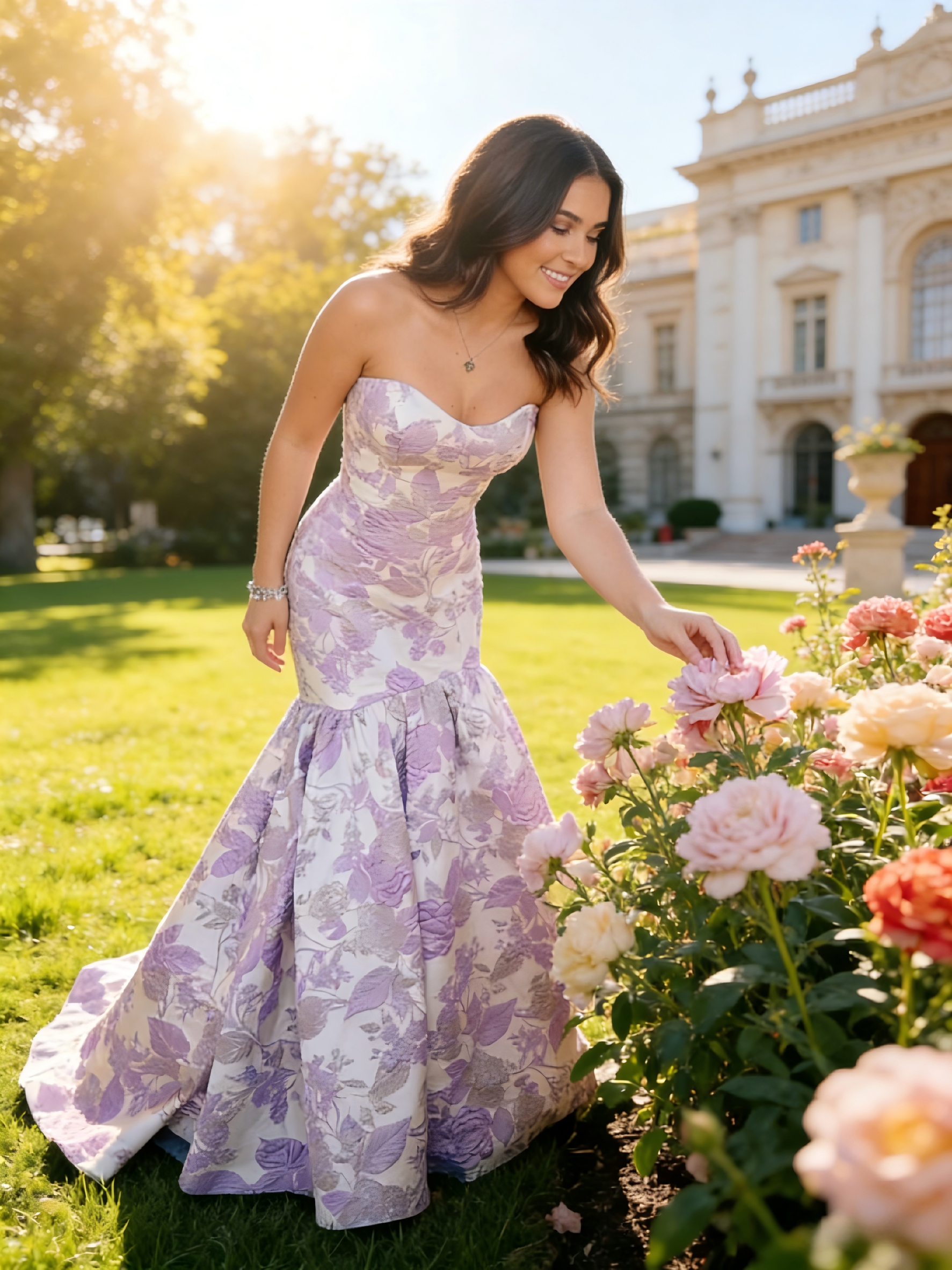 Floral Prom Dresses with Slit for Evening Party
