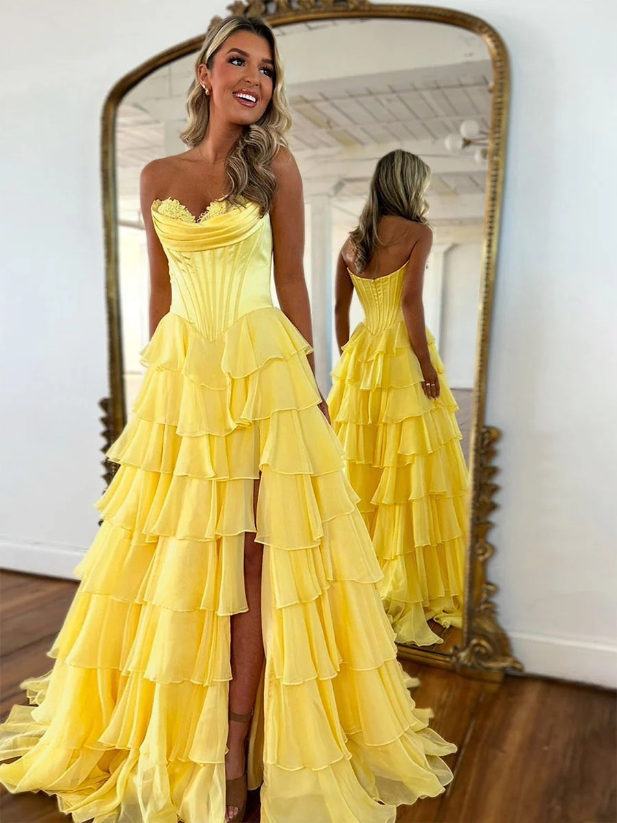 Chiffon Prom Dresses with Slit for Evening Party