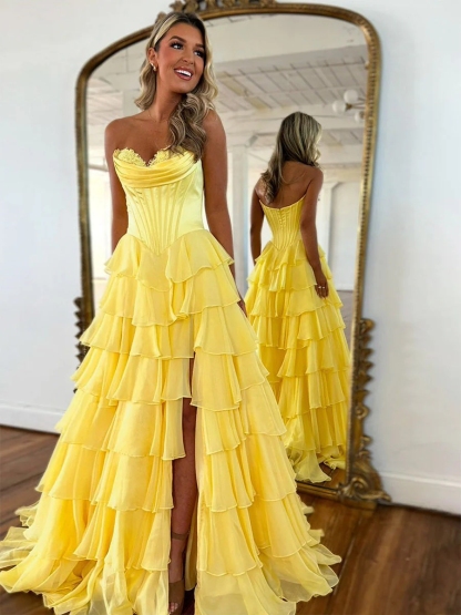 Chiffon Prom Dresses with Slit for Evening Party