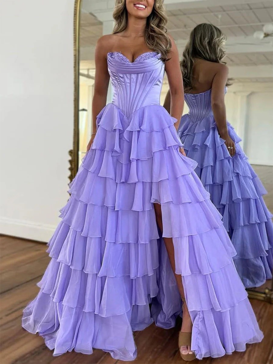 Chiffon Prom Dresses with Slit for Evening Party