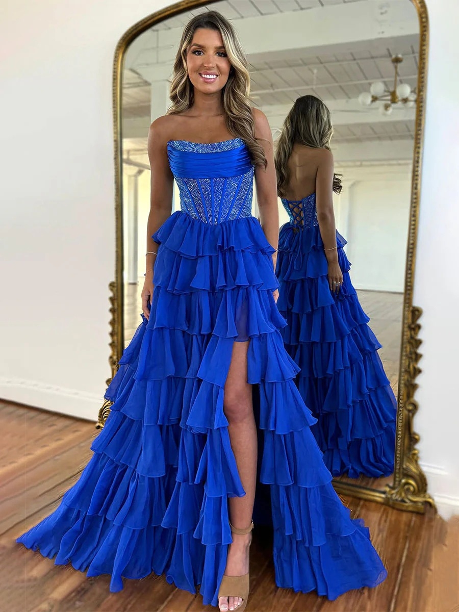 Chiffon Prom Dresses with Slit for Formal Party