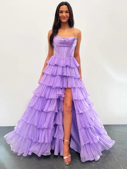 Chiffon Prom Dresses with Slit for Formal Party