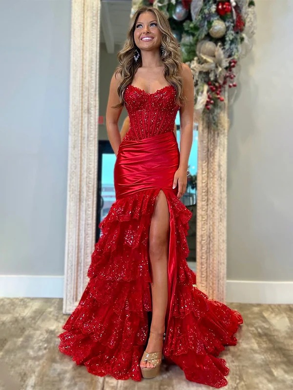 Sparkly Sequin Prom Dresses with Slit for Formal Party