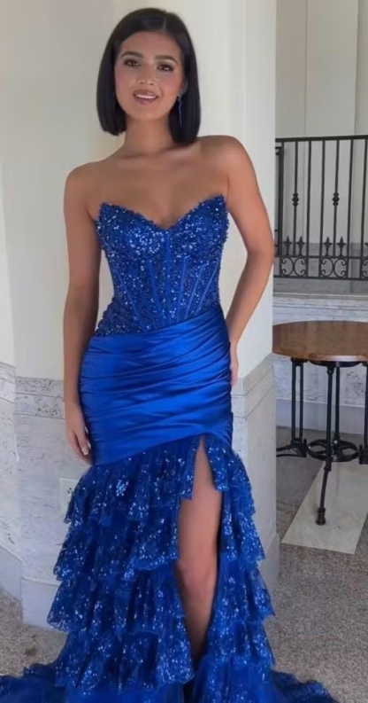 Sparkly Sequin Prom Dresses with Slit for Formal Party