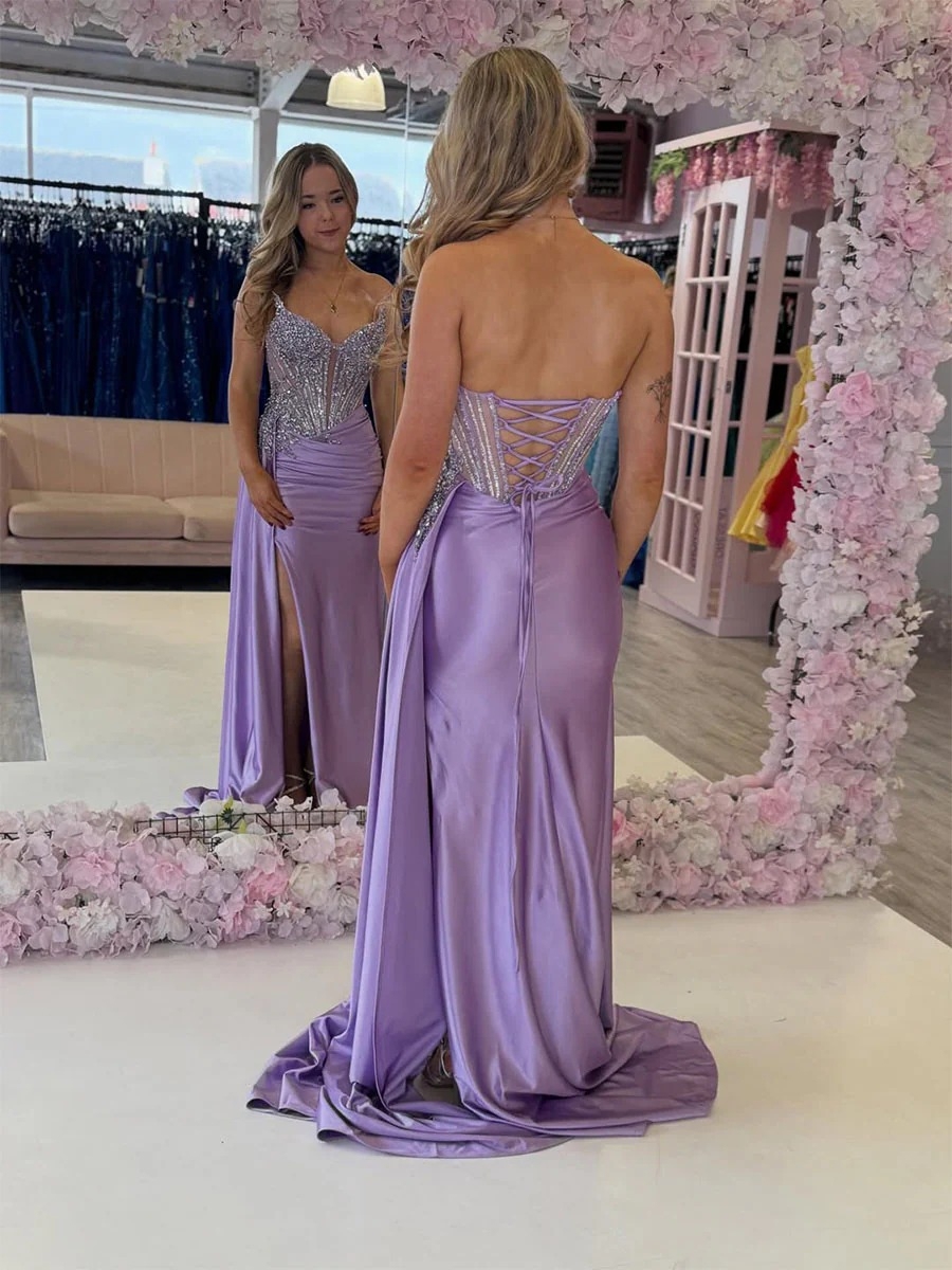 Lace Sequin Prom Dresses with Slit for Evening Party