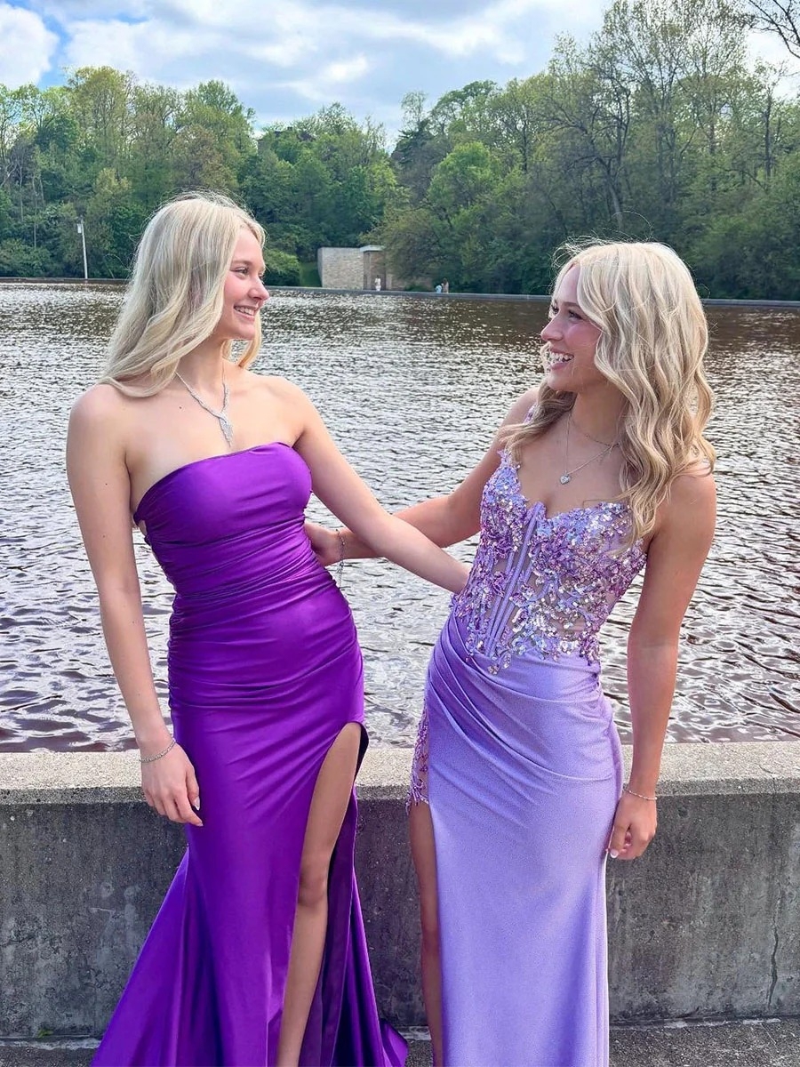 Lace Sequin Prom Dresses with Slit for Evening Party