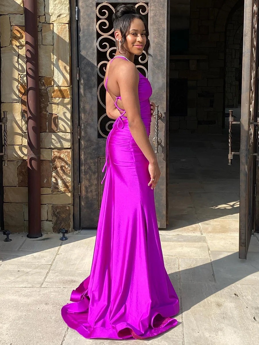 Bodycon Satin V Neck Evening Party Gown 
