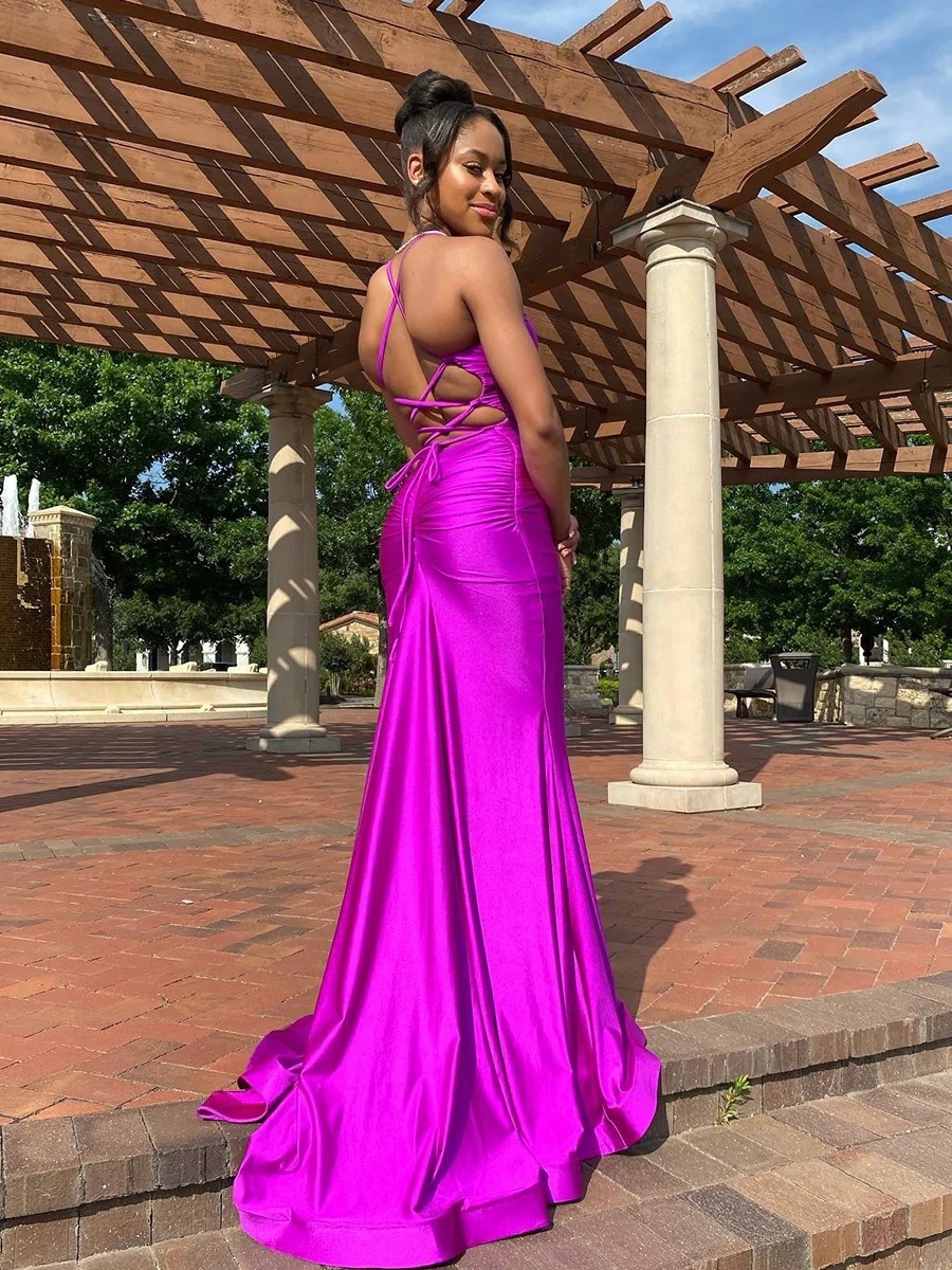 Bodycon Satin V Neck Evening Party Gown 