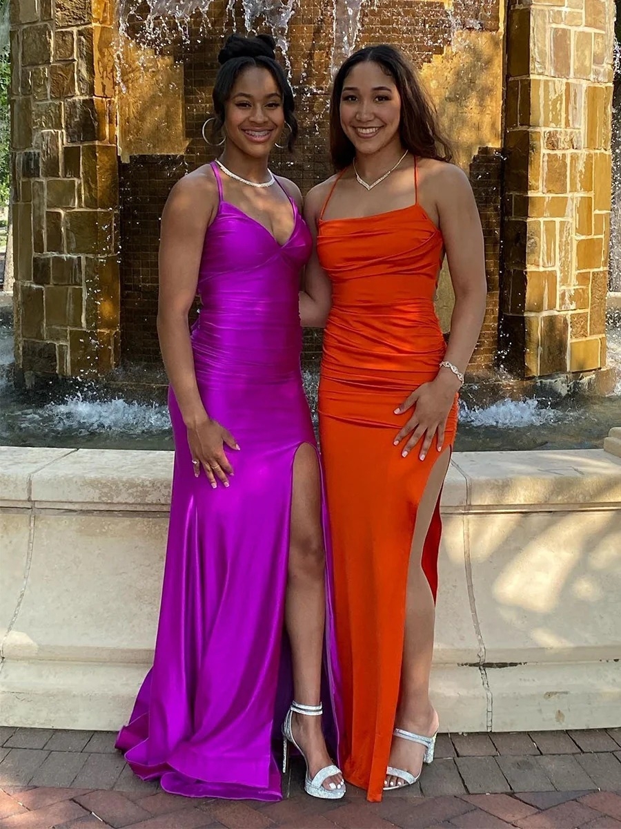 Bodycon Satin V Neck Evening Party Gown 