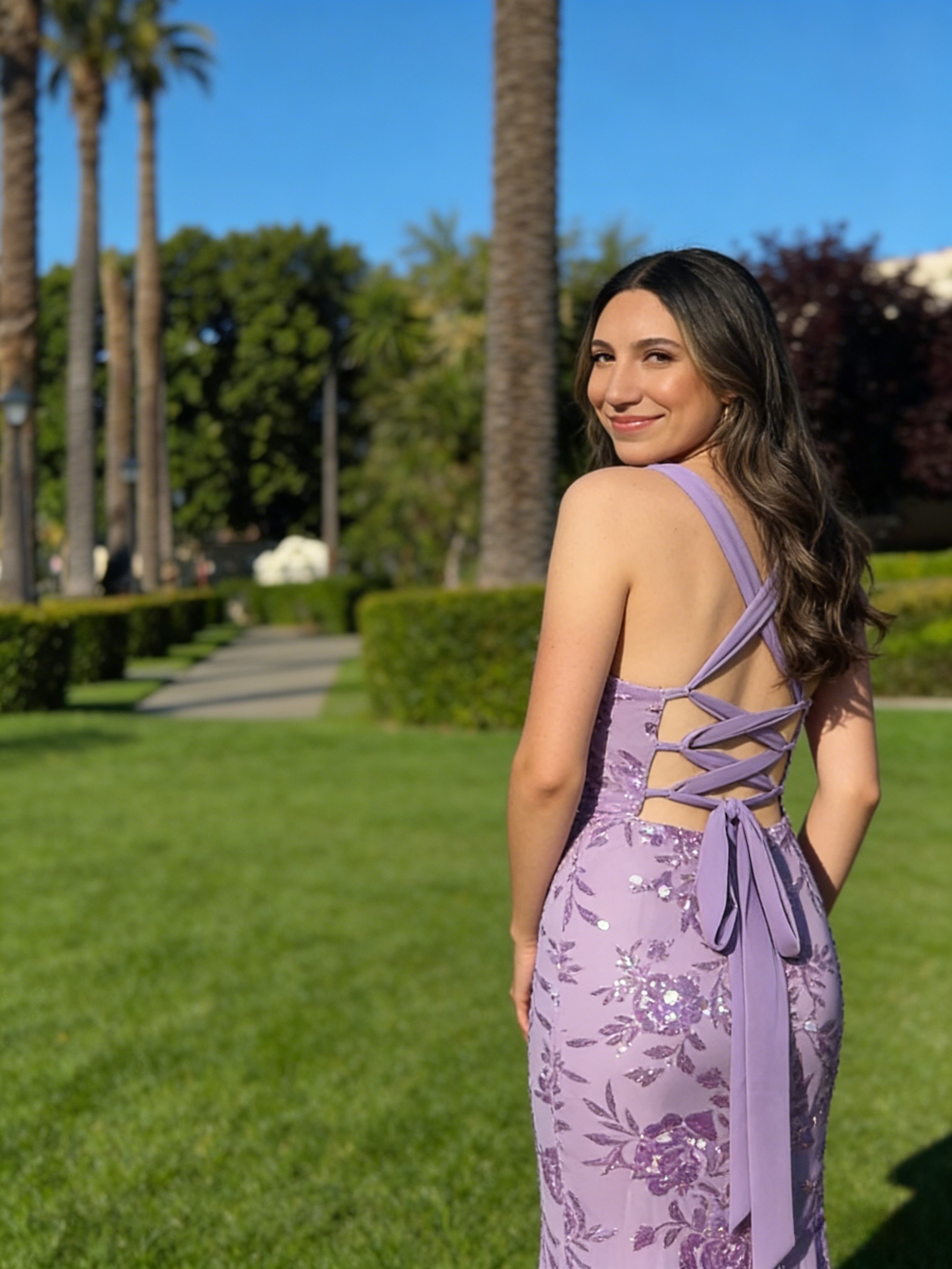  Sequin Embroideried Open Back Evening Party Gown 