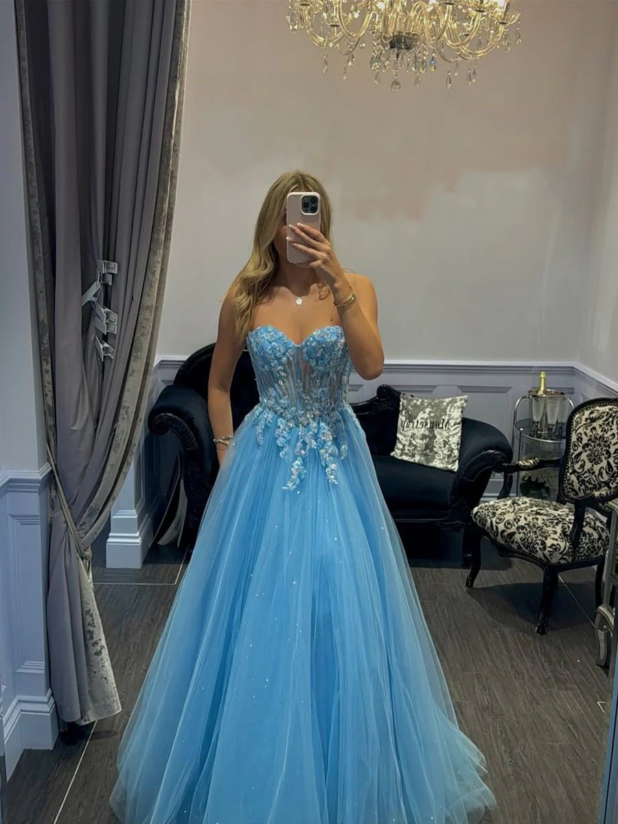 Tulle Lace Embroideried Sweetheart Prom Dresses 