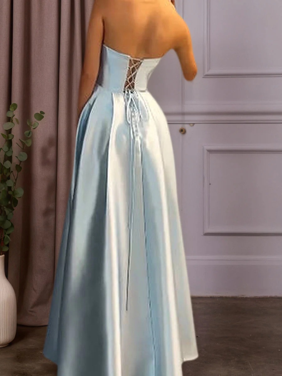 Sparkly Satin Prom Dresses with Slit