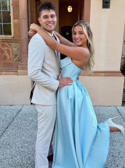 Sparkly Satin Prom Dresses with Slit