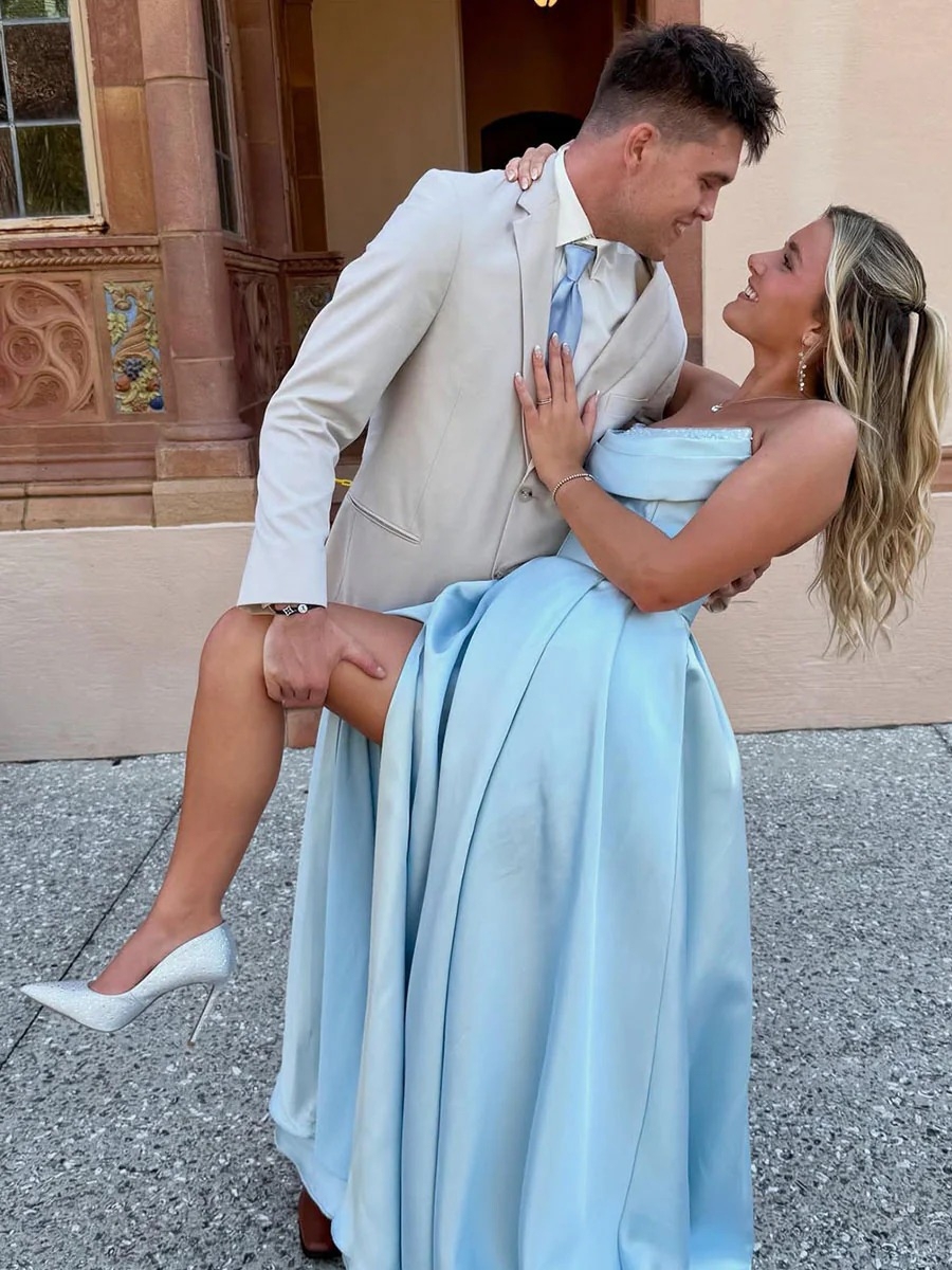 Sparkly Satin Prom Dresses with Slit