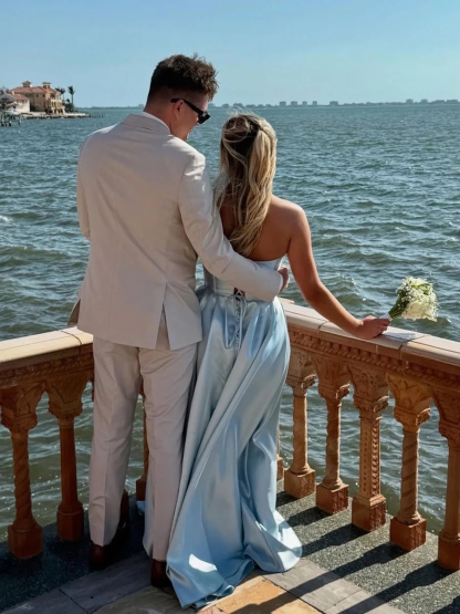 Sparkly Satin Prom Dresses with Slit