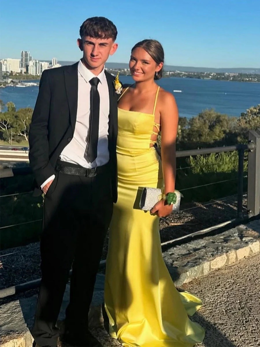 Mermaid Satin Open Back Prom Dresses 