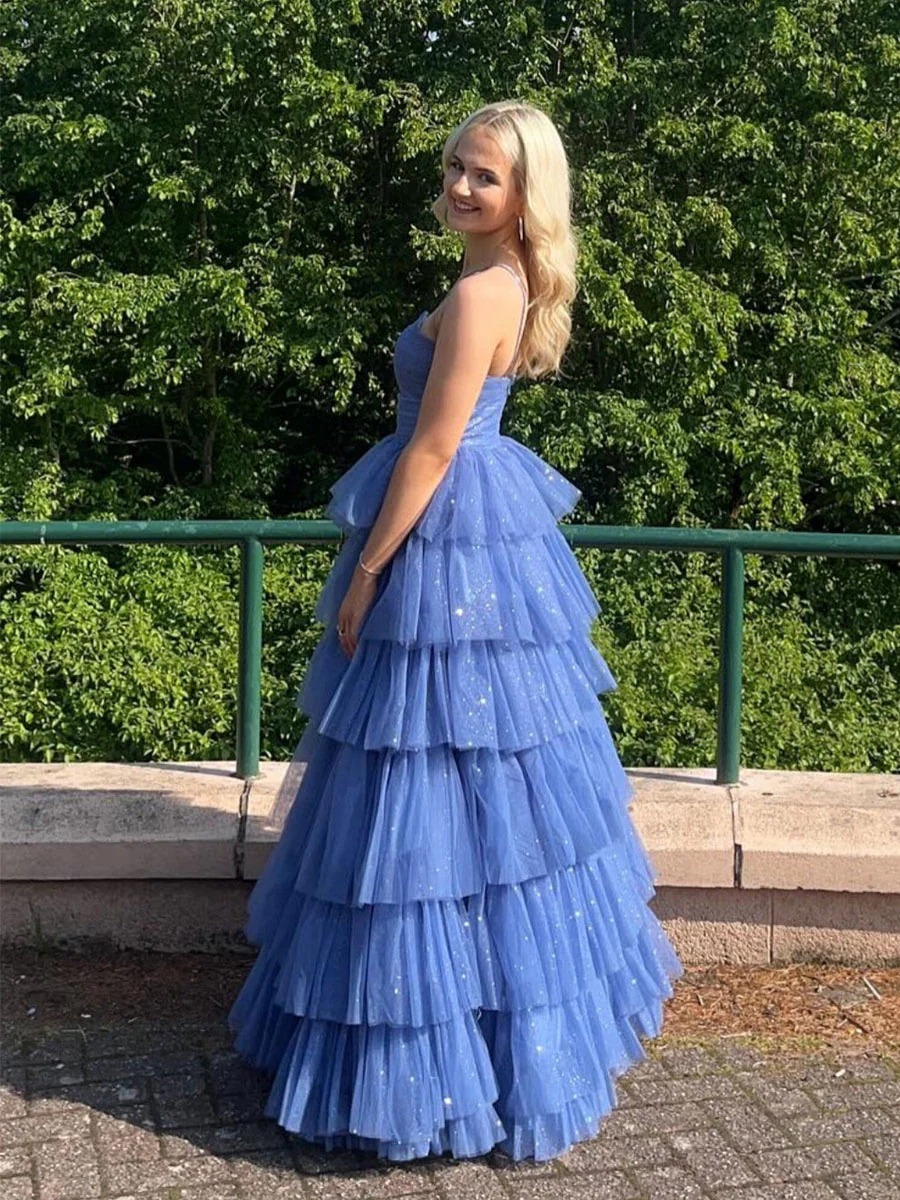 Tiered Tulle Cut Out Prom Dresses 