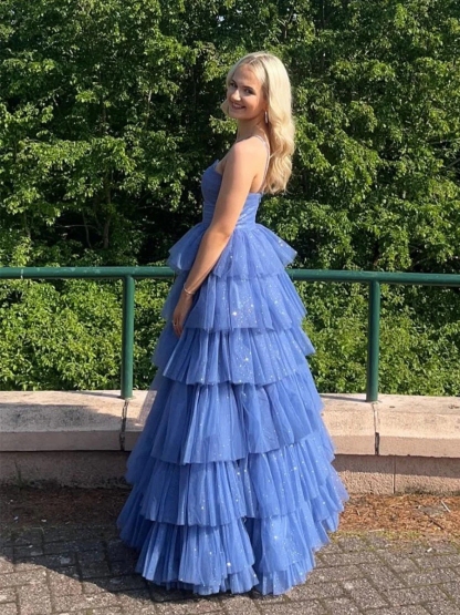 Tiered Tulle Cut Out Prom Dresses 