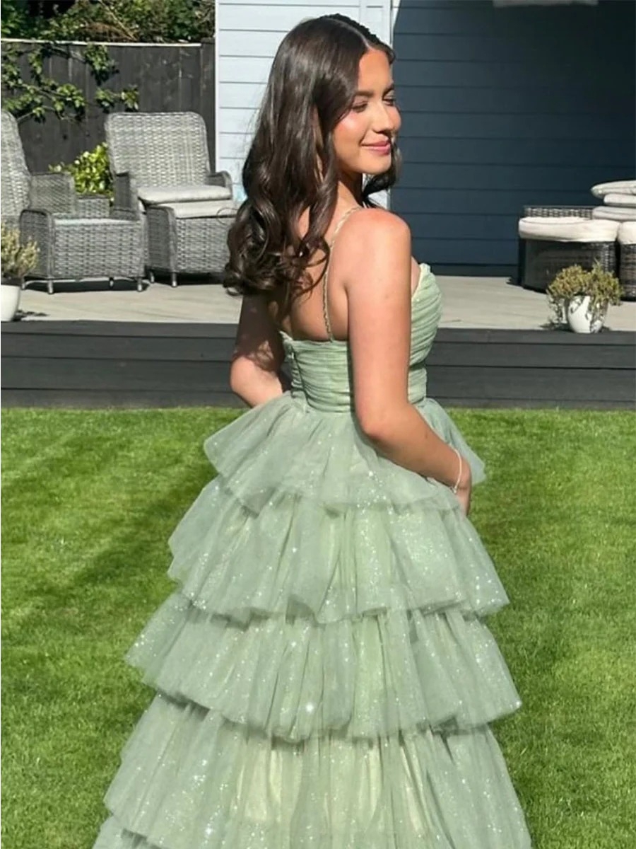 Tiered Tulle Cut Out Prom Dresses 