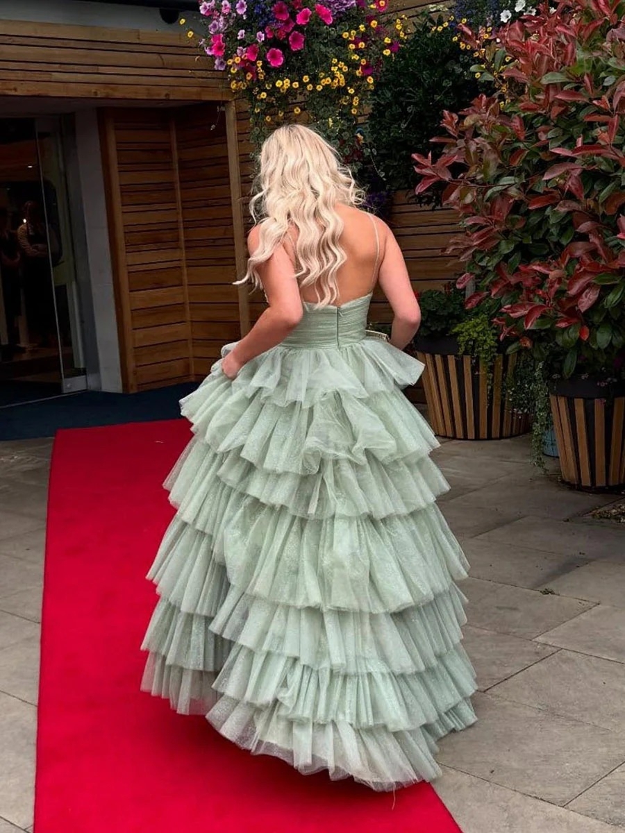 Tiered Tulle Cut Out Prom Dresses 