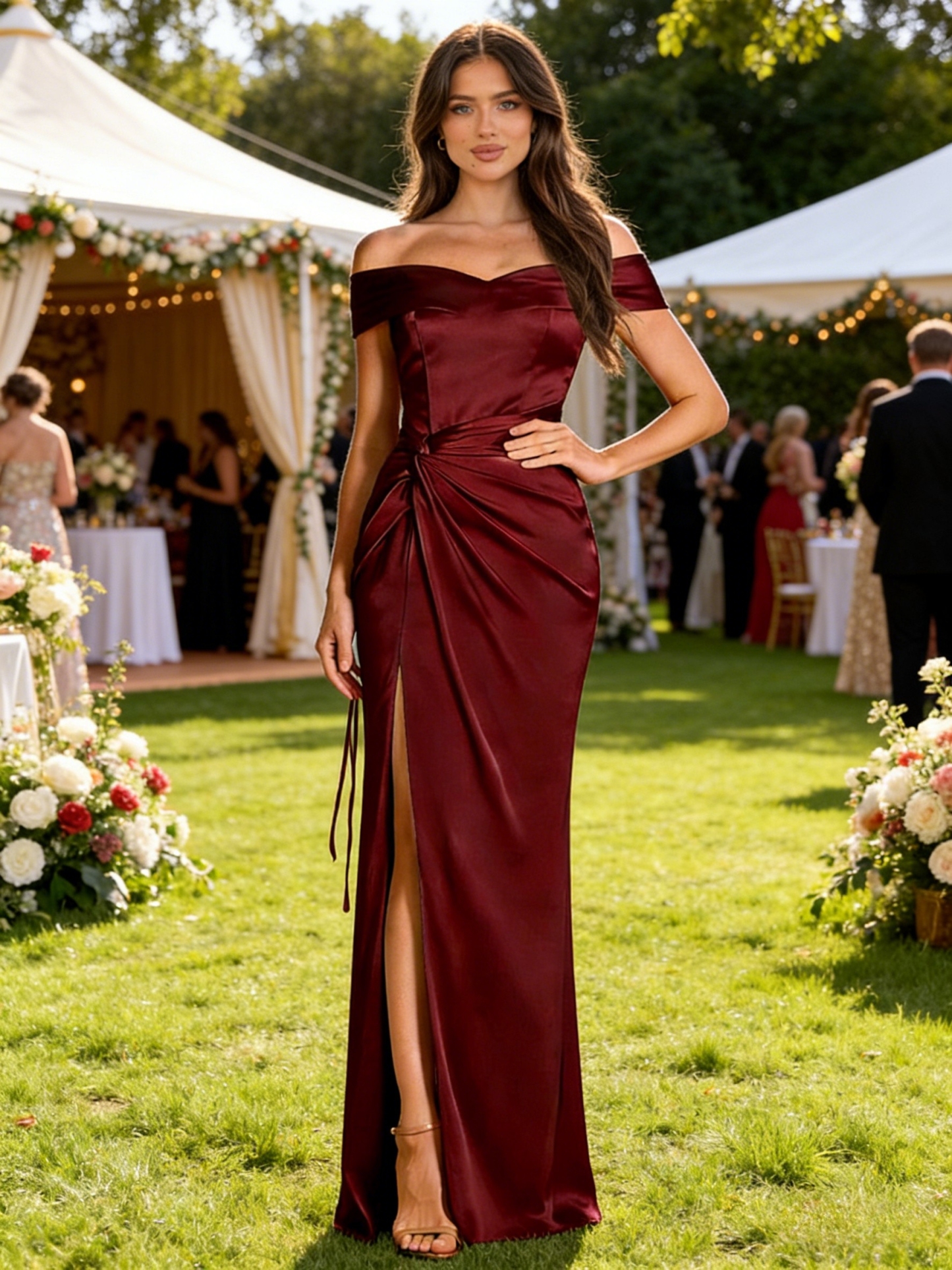 Bodycon Satin Off Shoulder Prom Dresses 